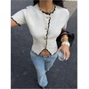 image:imageGORGLITTER Womens Short Sleeve Button Down Sweaters Cardigans Knit Tops Trendy Dressy Cute Cozy Cropped SweaterSolid Apricot