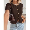 image:imageGORGLITTER Womens Short Sleeve Button Down Sweaters Cardigans Knit Tops Trendy Dressy Cute Cozy Cropped SweaterSolid Coffee Brown