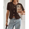 image:imageGORGLITTER Womens Short Sleeve Button Down Sweaters Cardigans Knit Tops Trendy Dressy Cute Cozy Cropped SweaterSolid Coffee Brown