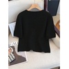 image:imageGORGLITTER Womens Short Sleeve Cardigan Sweater Trendy Fall 2025 Dressy Cute Button Up Lightweight Cable Knit CardiganBlack