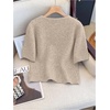 image:imageGORGLITTER Womens Short Sleeve Cardigan Sweater Trendy Fall 2025 Dressy Cute Button Up Lightweight Cable Knit CardiganKhaki