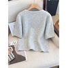 image:imageGORGLITTER Womens Short Sleeve Cardigan Sweater Trendy Fall 2025 Dressy Cute Button Up Lightweight Cable Knit CardiganLight Grey