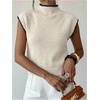 image:imageGORGLITTER Womens Short Sleeve Sweater Tank Top Cropped Cinched Waist Mock Neck Tops Teacher Business Casual OutfitsApricot