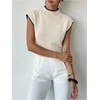 image:imageGORGLITTER Womens Short Sleeve Sweater Tank Top Cropped Cinched Waist Mock Neck Tops Teacher Business Casual OutfitsApricot