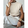 image:imageGORGLITTER Womens Short Sleeve Sweater Tank Top Cropped Cinched Waist Mock Neck Tops Teacher Business Casual OutfitsApricot
