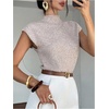 image:imageGORGLITTER Womens Short Sleeve Sweater Tank Top Cropped Cinched Waist Mock Neck Tops Teacher Business Casual OutfitsBrown