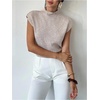 image:imageGORGLITTER Womens Short Sleeve Sweater Tank Top Cropped Cinched Waist Mock Neck Tops Teacher Business Casual OutfitsBrown