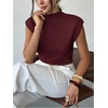 image:imageGORGLITTER Womens Short Sleeve Sweater Tank Top Cropped Cinched Waist Mock Neck Tops Teacher Business Casual OutfitsBurgundy