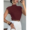 image:imageGORGLITTER Womens Short Sleeve Sweater Tank Top Cropped Cinched Waist Mock Neck Tops Teacher Business Casual OutfitsBurgundy