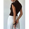 image:imageGORGLITTER Womens Short Sleeve Sweater Tank Top Cropped Cinched Waist Mock Neck Tops Teacher Business Casual OutfitsCoffee Brown
