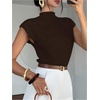 image:imageGORGLITTER Womens Short Sleeve Sweater Tank Top Cropped Cinched Waist Mock Neck Tops Teacher Business Casual OutfitsCoffee Brown
