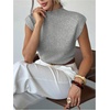 image:imageGORGLITTER Womens Short Sleeve Sweater Tank Top Cropped Cinched Waist Mock Neck Tops Teacher Business Casual OutfitsLight Grey