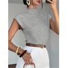 image:imageGORGLITTER Womens Short Sleeve Sweater Tank Top Cropped Cinched Waist Mock Neck Tops Teacher Business Casual OutfitsLight Grey