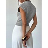 image:imageGORGLITTER Womens Short Sleeve Sweater Tank Top Cropped Cinched Waist Mock Neck Tops Teacher Business Casual OutfitsLight Grey