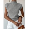image:imageGORGLITTER Womens Short Sleeve Sweater Tank Top Cropped Cinched Waist Mock Neck Tops Teacher Business Casual OutfitsLight Grey