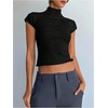 image:imageGORGLITTER Womens Short Sleeve Turtleneck Sweater Cropped Light Weight Casual Knit Tops Teacher Fall Outfits 2026Black