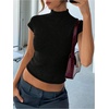 image:imageGORGLITTER Womens Short Sleeve Turtleneck Sweater Cropped Light Weight Casual Knit Tops Teacher Fall Outfits 2026Black