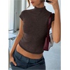 image:imageGORGLITTER Womens Short Sleeve Turtleneck Sweater Cropped Light Weight Casual Knit Tops Teacher Fall Outfits 2026Coffee Brown