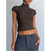 image:imageGORGLITTER Womens Short Sleeve Turtleneck Sweater Cropped Light Weight Casual Knit Tops Teacher Fall Outfits 2026Coffee Brown
