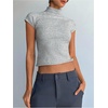 image:imageGORGLITTER Womens Short Sleeve Turtleneck Sweater Cropped Light Weight Casual Knit Tops Teacher Fall Outfits 2026Light Grey
