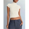image:imageGORGLITTER Womens Short Sleeve Turtleneck Sweater Cropped Light Weight Casual Knit Tops Teacher Fall Outfits 2026White