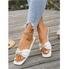 image:imageGORGLITTER Womens Straw Flat Sandals Summer Beach Cute Braided Square Toe Strappy Raffia Metal Slip On Slide SandalsBeige White