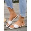 image:imageGORGLITTER Womens Straw Flat Sandals Summer Beach Cute Braided Square Toe Strappy Raffia Metal Slip On Slide SandalsBeige White