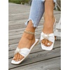 image:imageGORGLITTER Womens Straw Flat Sandals Summer Beach Cute Braided Square Toe Strappy Raffia Metal Slip On Slide SandalsBeige White