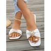 image:imageGORGLITTER Womens Straw Flat Sandals Summer Beach Cute Braided Square Toe Strappy Raffia Metal Slip On Slide SandalsBeige White