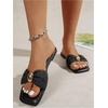 image:imageGORGLITTER Womens Straw Flat Sandals Summer Beach Cute Braided Square Toe Strappy Raffia Metal Slip On Slide SandalsBlack