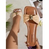 image:imageGORGLITTER Womens Straw Flat Sandals Summer Beach Cute Braided Square Toe Strappy Raffia Metal Slip On Slide SandalsGinger