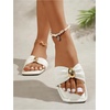 image:imageGORGLITTER Womens Straw Flat Sandals Summer Beach Cute Braided Square Toe Strappy Raffia Metal Slip On Slide SandalsWhite