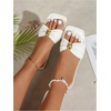 image:imageGORGLITTER Womens Straw Flat Sandals Summer Beach Cute Braided Square Toe Strappy Raffia Metal Slip On Slide SandalsWhite
