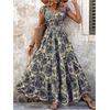 image:imageGORGLITTER Womens Western Cowgirl Country Maxi Dresses Boho Coastal Outfit Vacation Summer Short Sleeve Long SundressBlue