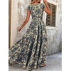 image:imageGORGLITTER Womens Western Cowgirl Country Maxi Dresses Boho Coastal Outfit Vacation Summer Short Sleeve Long SundressBlue