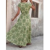 image:imageGORGLITTER Womens Western Cowgirl Country Maxi Dresses Boho Coastal Outfit Vacation Summer Short Sleeve Long SundressGreen