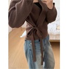 image:imageGORGLITTER Womens Wrap Cardigan Sweaters Long Sleeve Tie Drop Shoulder Trendy Knit Cardigan Outfits Old Money ClothesCoffee Brown