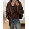 image:imageGORGLITTER Womens Wrap Cardigan Sweaters Long Sleeve Tie Drop Shoulder Trendy Knit Cardigan Outfits Old Money ClothesCoffee Brown