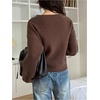 image:imageGORGLITTER Womens Wrap Cardigan Sweaters Long Sleeve Tie Drop Shoulder Trendy Knit Cardigan Outfits Old Money ClothesCoffee Brown