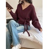 image:imageGORGLITTER Womens Wrap Cardigan Sweaters Long Sleeve Tie Drop Shoulder Trendy Knit Cardigan Outfits Old Money ClothesRedwood