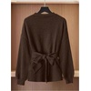 image:imageGORGLITTER Womens Wrap Tops Cardigan Sweater Casual Deep V Neck Long Sleeve Dressy Sweater Casual Going Out OutfitsCoffee Brown