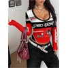 image:imageGORGLITTER Womens Y2K Long Sleeve Cropped Racing Jersey Shirts Fitted Motorcycle Graphic Tees StreetwearMulticolor