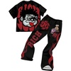 image:imageGORGLITTER Boys Y2K Outfits 2 Piece Short Sleeve Graphic Tee Shirts and Casual Wide Leg Pants Sets StreetwearMulticolor Black