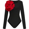 image:imageGORGLITTER Womens 3D Floral Long Sleeve Bodysuit Round Neck Casual Holiday Party Outfits TopsBlack and Red