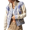 image:imageGORGLITTER Womens Bohemian Vintage Graphic Zip Up Cropped Cardigan High Neck Western Long Sleeve Knitwear TopsBlue and White
