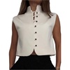 image:imageGORGLITTER Womens Button Up Vest Tank Top Mandarin Collar Shirt Sleeveless Button Down Fashion Business Crop JacketWhite