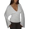 image:imageGORGLITTER Womens Cinched Waist Tops Bell Sleeve Deep V Neck Fitted Crop Top Going Out Tee ShirtsWhite