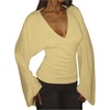 image:imageGORGLITTER Womens Cinched Waist Tops Bell Sleeve Deep V Neck Fitted Crop Top Going Out Tee ShirtsYellow