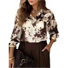 image:imageGORGLITTER Womens Cow Print Santin Blouses Long Sleeve Button Down Collared Shirts Dressy Casual Work Business OutfitsBrown and White