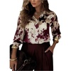 image:imageGORGLITTER Womens Cow Print Santin Blouses Long Sleeve Button Down Collared Shirts Dressy Casual Work Business OutfitsBurgundy